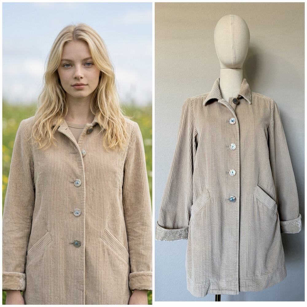 J Jill Blazer Jacket Beige XS Corduroy Cotton Chore Pockets Button Front Boho